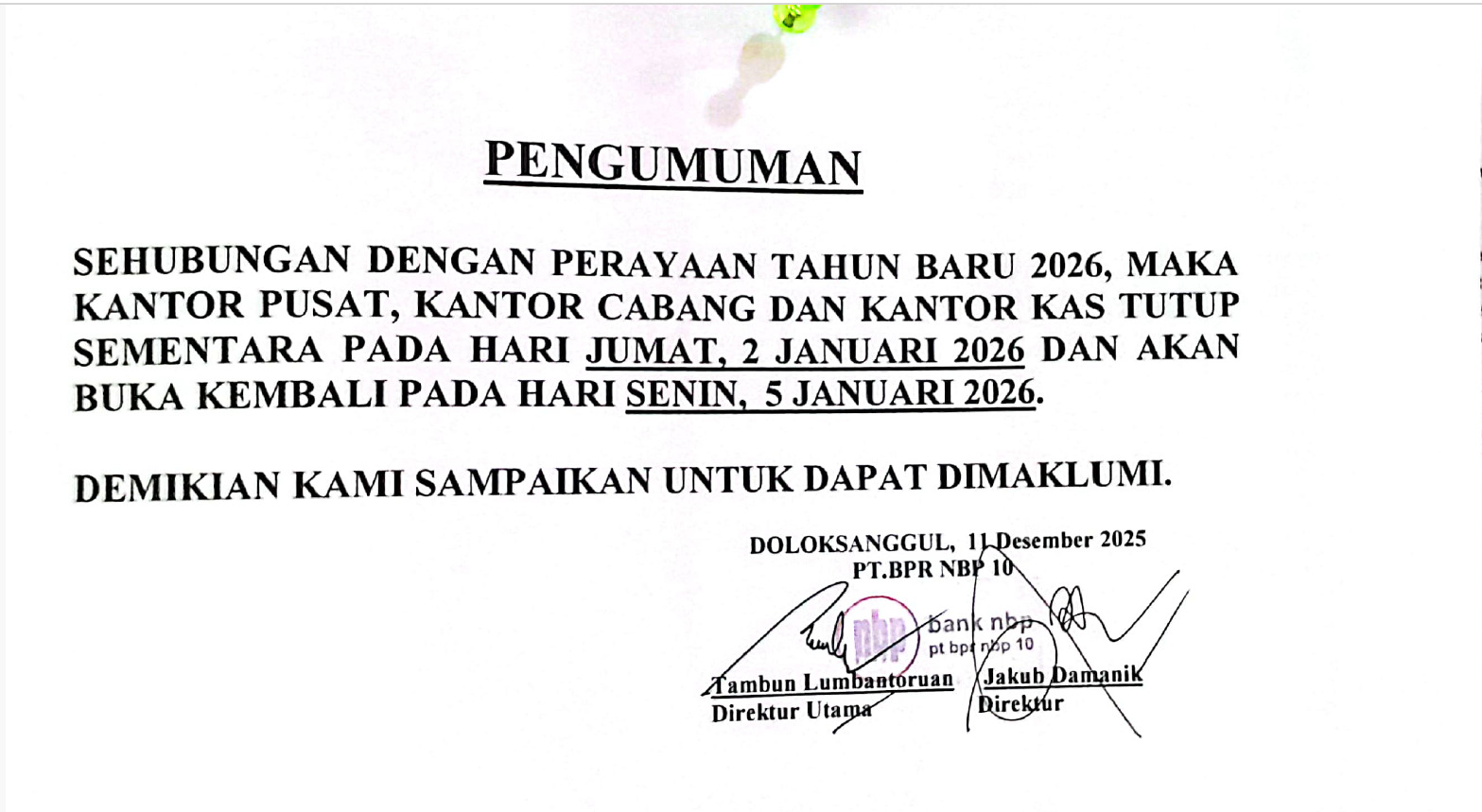 Libur Tahun Baru 2026